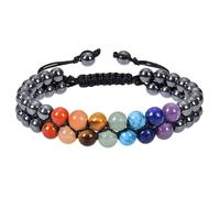 RWGSNB Pulsera 7 Chakras para Hombre Mujer con Cuentas en Capas Ajustable Hecha A Mano con Cuerda Trenzada Ideal para Sanación Reiki Cristal Joyería Regalos Hematita.