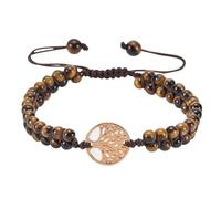 RWGSNB Pulsera Árbol la Vida Estilo Bohemio con Cuentas en Capas Piedras Preciosas Ajustable Hecha A Mano Cuerda Trenzada Brazaletes Piedras Naturales Curación Reiki Joyas Cristal Regalos Ojo Tigr