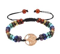 RWGSNB Pulsera Árbol la Vida Estilo Bohemio con Cuentas en Capas Piedras Preciosas Ajustable Hecha A Mano Cuerda Trenzada Brazaletes Piedras Naturales Joyería Cristal Curativo Reiki Regalos 7 Chak