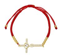RWGSNB Pulsera Cruz Chapada en Oro para Mujer Ideal Fe Protección Suerte Pulseras Hilo Rojo Ajustables Hechas A Mano Trenzadas Circonitas en Forma Corazón Joyería Ideal Como Regalo Navidad O Cump