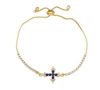 RWGSNB Pulsera Cruz para Mujer Lujosa Pulsera Chapada en Oro Ajustable Cadena Dorada Brillante Brazalete Cristal Circonita Joyería Fe Protección Oración Regalo Navidad O Cumpleaños Azul