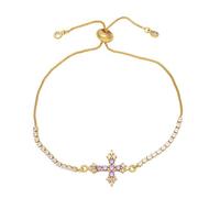 RWGSNB Pulsera Cruz para Mujer Lujosa Pulsera Chapada en Oro Ajustable Cadena Dorada Brillante Brazalete Cristal Circonita Joyería Fe Protección Oración Regalo Navidad O Cumpleaños Color Morado
