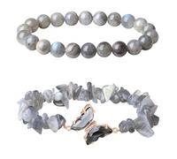 RWGSNB Pulsera de Cuarzo Cristal, Paquete 2 Pulseras Mariposa Cristal Natural Cuentas Piedras Preciosas en Capas Brazaletes Reiki Yoga Brazaletes Amistad Equilibrio Energético Joyería Espiritual R