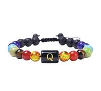 RWGSNB Pulsera de Cuarzo Cristal, Pulsera Cristales Naturales 7 Chakras la Letra A-Z Hecha Mano Cuentas Piedra Lava Trenzada Ideal para Reiki Yoga y para Hombres y Mujeres. Letra Q.