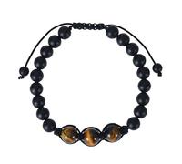 RWGSNB Pulsera de Cuarzo Cristal Pulsera Piedra Ojo Tigre Natural Hombre Brazalete Ónix Negro Esmerilado Ajustable con Cuentas Piedras Preciosas Ideal Reiki Yoga Curación Joyería Cristal Regalo E
