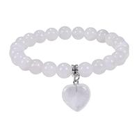 RWGSNB Pulsera Jade Blanco Natural 8 Mm Mujeres y Niñas Delicadas Pulseras Corazón Cuentas Elásticas Piedras Preciosas Joyería Hecha a Mano Cristales Curativos Reiki y Yoga Regalos Espirituales