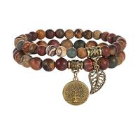 RWGSNB Pulsera Piedras Mujer, Juego 2 Pulseras Chakras Multicapa Piedras Reales Joyería Bohemia Brazaletes Colgante Árbol la Vida Preciosas Energéticas Brazaletes la Amistad Cuentas Joyería