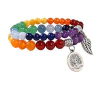 RWGSNB Pulsera Piedras Mujer, Paquete 2 Pulseras Chakras para Hombres Mujeres Piedras Preciosas Reales Colgante del Árbol la Vida para Reiki Yoga Ansiedad Cristal Ágata Coloreada.