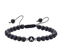 RWGSNB Pulsera Piedras Mujer, Pulsera Inicial para Parejas Brazaletes Piedras Preciosas Cuentas Ágata Negra Mate 6 Mm Letra A Brazalete Trenzado Ajustable Delicada Joyería Cristal Regalo Letra A N