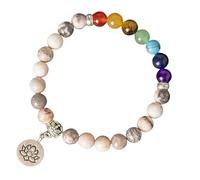 RWGSNB Pulsera Piedras Mujer, Pulsera Piedras Preciosas 7 Chakras Colgante Loto Cuentas Piedra Natural 8 Mm Brazaletes Aliviar la Ansiedad Brazaletes Reiki Yoga Joyería Cristal Espiritual Regalos p