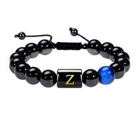 RWGSNB Pulsera Piedras Mujer, Pulseras Ágata Negra Natural Letras la Z. Pulseras Cuentas Inicial Personalizada. Brazaletes Cristal Trenzado Ajustables. Regalos Joyería para Mujeres Hombres. Letra