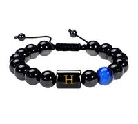 RWGSNB Pulsera Piedras Mujer, Pulseras Cuentas Iniciales para Hombre Mujer Pulsera Piedra Ojo Tigre Ónix Negro Natural Pulsera Trenzada Hecha Mano Letra Az Brazaletes Preciosas Joyería Personaliza