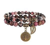 RWGSNB Pulsera Piedras Naturales Mujer, Juego 2 Pulseras Chakras Multicapa Piedras Reales Joyería Bohemia Brazaletes Colgante Árbol la Vida Preciosas Energéticas Brazaletes la Amistad Joyería Cr