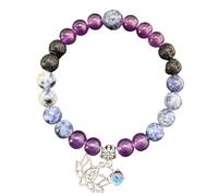 RWGSNB Pulsera Piedras Naturales, Pulsera Chakras Piedras Preciosas 8 Mm Cuentas Naturales Ansiedad El Colgante Loto Ideal para Reiki Yoga Equilibrio Energético Amistad Joyas Cristal Regalo