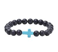 RWGSNB Pulsera Piedras Naturales Pulsera Cruz Fe Hombres y Mujeres Brazaletes Piedra Lava Negra Natural Elásticos Inspiradores con Cuentas Piedras Preciosas Reiki Yoga Curación Joyas Cristal Regal