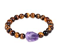 RWGSNB Pulsera Piedras Naturales Pulsera Piedra Ojo Tigre Natural 8 Mm Hombre Brazaletes Amatista Irregulares Brazaletes Elásticos con Cuentas Piedras Preciosas Joyería Cristal Curativo Reiki y Yo