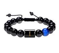 RWGSNB Pulsera Piedras Naturales, Pulseras Ágata Negra Natural Letras la Z Pulseras Cuentas Inicial Personalizada Brazaletes Cristal Trenzado Ajustables Regalos Joyería para Mujeres Hombres Letra
