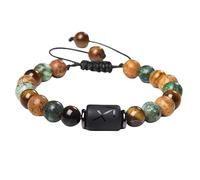 RWGSNB Pulsera Piedras Naturales, Pulseras Las 12 Constelaciones Zodiaco para Hombre y Mujer Piedra Ojo Tigre Pulsera Trenzada Ajustable Brazaletes Preciosas Naturales Joyería Protectora Regalos pa