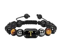 RWGSNB Pulsera Piedras Naturales, Pulseras Obsidiana Ojo Tigre 10 Mm Iniciales la Z Brazaletes Cuentas Trenzados Hechos Mano Brazaletes Cristal Personalizados Joyería Regalo para Hombres Mujeres Le