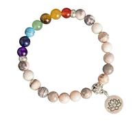 RWGSNB Pulsera Piedras, Pulsera 7 Chakras para Hombres Mujeres Cuentas Piedras Auténticas 8 Mm Aliviar la Ansiedad Colgante Loto Piedras Preciosas Energéticas Pulseras Yoga Joyería Cristal Regalo