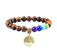 RWGSNB Pulsera Piedras, Pulsera 7 Chakras para Mujeres Hombres Piedras Reales del Árbol la Vida Ansiedad Preciosas Naturales Reiki Yoga Cristal Energético Joyería Regalo Ojo Tigre Dorado.