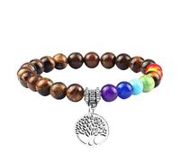 RWGSNB Pulsera Piedras, Pulsera Chakras Piedras Reales Árbol la Vida Brazaletes Yoga Reiki Naturales Chakras Brazaletes Ansiedad Joyas Cristal Energético Regalos para Mujeres Hombres Ojo T