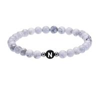 RWGSNB Pulsera Piedras, Pulseras Turquesa Blanca Natural 6 Mm Letra A/Z Delicadas Brazaletes Cuentas Inicial Brazalete Cristal Espiritual Elástico Joyería Regalos para Mujeres y Hombres Letra N