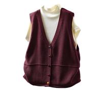 RWGSNB Suéter Cuello en V para Mujer Chaleco Elegante Punto Botones Coloridos Sin Mangas Informal Punto Estilo Preppy Jerséis Modernos Frente Abierto Camisetas Sin Mangas Color Burdeos M