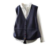 RWGSNB Suéter Cuello en V para Mujer Chaleco Elegante Punto Sin Mangas Botones Colorido Informal Punto Estilo Preppy Jerséis Modernos Frente Abierto Camisetas Sin Mangas Azul Marino Talla XS