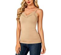 RWGSNB Tops de Mujer de Moda, Camiseta Sin Mangas Cuello en V Ribete Encaje Estilo Y2K Mujer Camiseta Ajustada Verano Salir Usar a Diario Color Caqui Talla L.
