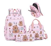 Rwigeboo 3pcs/Set Mochila Capybara para niños, Mochila Linda Kawaii Juego con Bolsa de Almuerzo y Estuche de lápiz, Divertida Saliendo de la computadora portátil de Viaje de Dibujos para niños