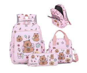 Rwigeboo 3pcs/Set Mochila Capybara para niños, Mochila Linda Kawaii Juego con Bolsa de Almuerzo y Estuche de lápiz, Divertida Saliendo de la computadora portátil de Viaje de Dibujos para niños