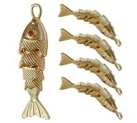 Rwigeboo Abalorio de pez dorado, 5 piezas de latón con gancho chapado en oro para pulsera de bricolaje, collar, pendientes, fabricación de joyas, colgante de pez de 1.3 x 0.4 pulgadas