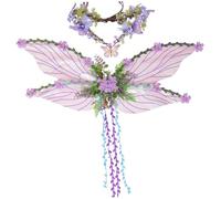 Rwigeboo Disfraz de hadas para mujer Mariposa floral Disfraz de hadas con orejas de corona y elfo para adultos accesorios de cosplay renacentista, accesorios morados