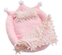 Rwigeboo Doll Bed, Cute Crown Shape Toy Bed with Cherry Pattern Pillow and Blanket for 20cm Doll, Dollhouse Accessories