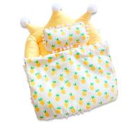 Rwigeboo Doll Bed, Cute Crown Shape Toy Bed with Pineapple Pattern Pillow and Blanket for 20cm Doll, Dollhouse Accessories