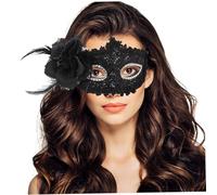 Rwigeboo Máscara Veneciana para Mujer con Adorno de Flores, máscara de Mascarada de PP de Media Cara de 8x4 Pulgadas con Correa para la Cabeza para Fiesta de graduación, Halloween, Negro