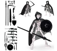 Rwigeboo Skeleton Action Figure, Multi-Jointed Movable Skeleton Toy with Hooded Cape & Weapons, Plastic Action Figure for Collectors Desktop Decorations