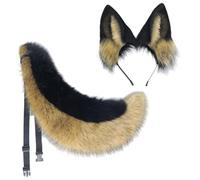 Rwigeboo Wolf Ears and Tail Set, 2Pcs Faux Furs Furry Wolf Costume Include Tail & Ear Headband, Fluffy Halloween Costumes for Fancy Party Cosplay