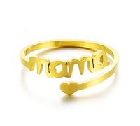 RWQIAN Anillo de nombre personalizado para mujer ajustable en forma de corazón, regalo de cumpleaños, San Valentín, plata, oro, oro rosa, Acero inoxidable, acero, Sin joyería