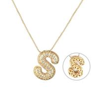 RWQIAN Bling Zircon Burbujas Letra Inicial Collar Mujer Globo Alfabeto Cadena Dorado Letra Inicial Primer Nombre S Colgante Regalo Collar 45+5cm