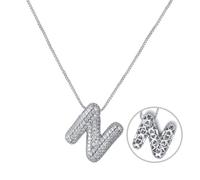 RWQIAN Bling Zircon Burbujas Letra Inicial Collar Mujer Globo Alfabeto Cadena Plata Letra Inicial Primer Nombre N Colgante Regalo Collar 45+5cm