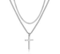 RWQIAN Collar de Cruz Hombres Plata Collar de Cruz Doble Cadena de Acero Inoxidable Cadena Serpientes y Collar de Cruz 24"