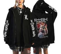 RWRAPS Anime Death Note Cremallera Sudadera Manga Japonesa Gráfico Unisex Zip Up Sudadera Chaqueta Casual Manga Larga Streetwear Abrigo