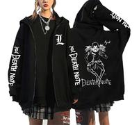 RWRAPS Anime Death Note Cremallera Sudadera Manga Japonesa Gráfico Unisex Zip Up Sudadera Chaqueta Casual Manga Larga Streetwear Abrigo