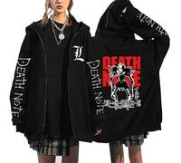 RWRAPS Anime Death Note Cremallera Sudadera Manga Japonesa Gráfico Unisex Zip Up Sudadera Chaqueta Casual Manga Larga Streetwear Abrigo