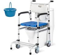 RWRAPS Silla Cómoda para Inodoro, Silla Ducha WC con Ruedas, Silla con Ruedas para Ancianos con Inodoro, Silla de Ducha Altura Regulable con Ruedas, Silla WC con Ruedas, 136 Kg A