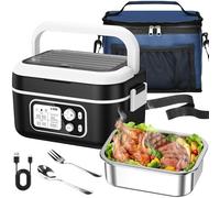 RWSRW Fiambrera Electrica 100W Calentador de Comida Portatil 1,5L Lunch Box con Bolsa Térmica y Cubiertos Comida Caliente Acero Inoxidable para coche/camión/oficina