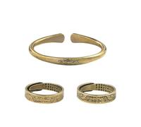 Rwubao Conjunto De Pulsera Y Anillo Con Grabado De Loto De Latón De Estilo Chino, Brazalete Abierto Vintage Con Anillo Ajustable(Medium)
