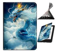 RWUTYTIUL Funda para Kindle Fire 7 (12ª generación, versión 2022), a prueba de golpes, protección inteligente multiángulo, para mujeres y hombres, con apagado y encendido automático, dragón azul nube